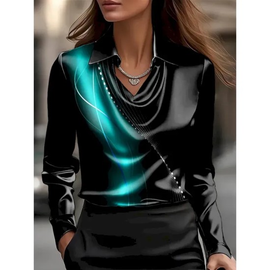 Women's Shirt Ombre Graphic Geometric Elegant Stylish Casual Long Sleeve Cowl Neck Regular Tops Work Party Evening Wear Daily Ruched Draped Red Blue P Women's Shirt Ombre Graphic Geometric Elegant Stylish Casual Long Sleeve Cowl Neck Regular Tops Work Party Evening Wear Daily Ruched Draped Red Blue P