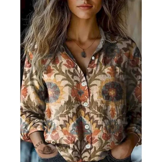 Women's Shirt Button Down Tunic Shirt Collar Long Sleeve Graphic Casual Regular Tops Work Daily s Print Red Blue Green Khaki Spring Fall Winter 2025 Women's Shirt Button Down Tunic Shirt Collar Long Sleeve Graphic Casual Regular Tops Work Daily s Print Red Blue Green Khaki Spring Fall Winter 2025