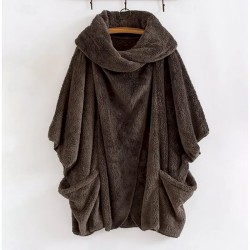 Women's Winter Coat Athleisure Holiday Daily Wear Fall Winter Regular Coat Loose Fit Stylish Casual Jacket Long Sleeve Solid Color Irregular Hem Black