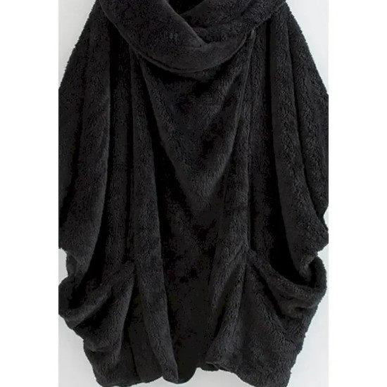 Women's Winter Coat Athleisure Holiday Daily Wear Fall Winter Regular Coat Loose Fit Stylish Casual Jacket Long Sleeve Solid Color Irregular Hem Black Women's Winter Coat Athleisure Holiday Daily Wear Fall Winter Regular Coat Loose Fit Stylish Casual Jacket Long Sleeve Solid Color Irregular Hem Black